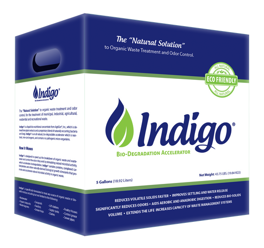 Indigo® is a liquid concentrate bio-chemical from AgriGro®, derived from plant extracts and a proprietary blend of naturally occurring bacteria and fungi.