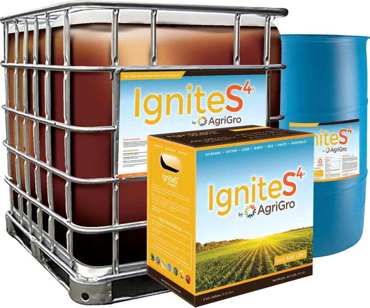IgniteS4® packaging: 275-gallon tote, 55-gallon drum and case