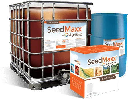 SeedMaxx® packaging: 275-gallon tote and 55-gallon drum and case