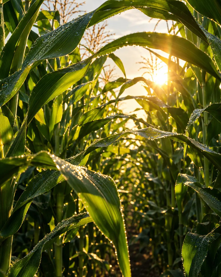 Sunlight through a mid-season corn canopy